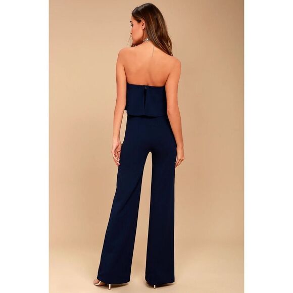 NWT Small Lulu’s Power of Love Navy Blue Strapless Jumpsuit - Picture 3 of 9